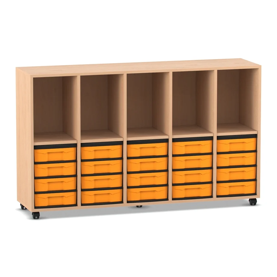 Klassenzimmerregal, 98 x 40,8 x 162,8, mit 5 Fächern und 20 Boxen, Buche hell