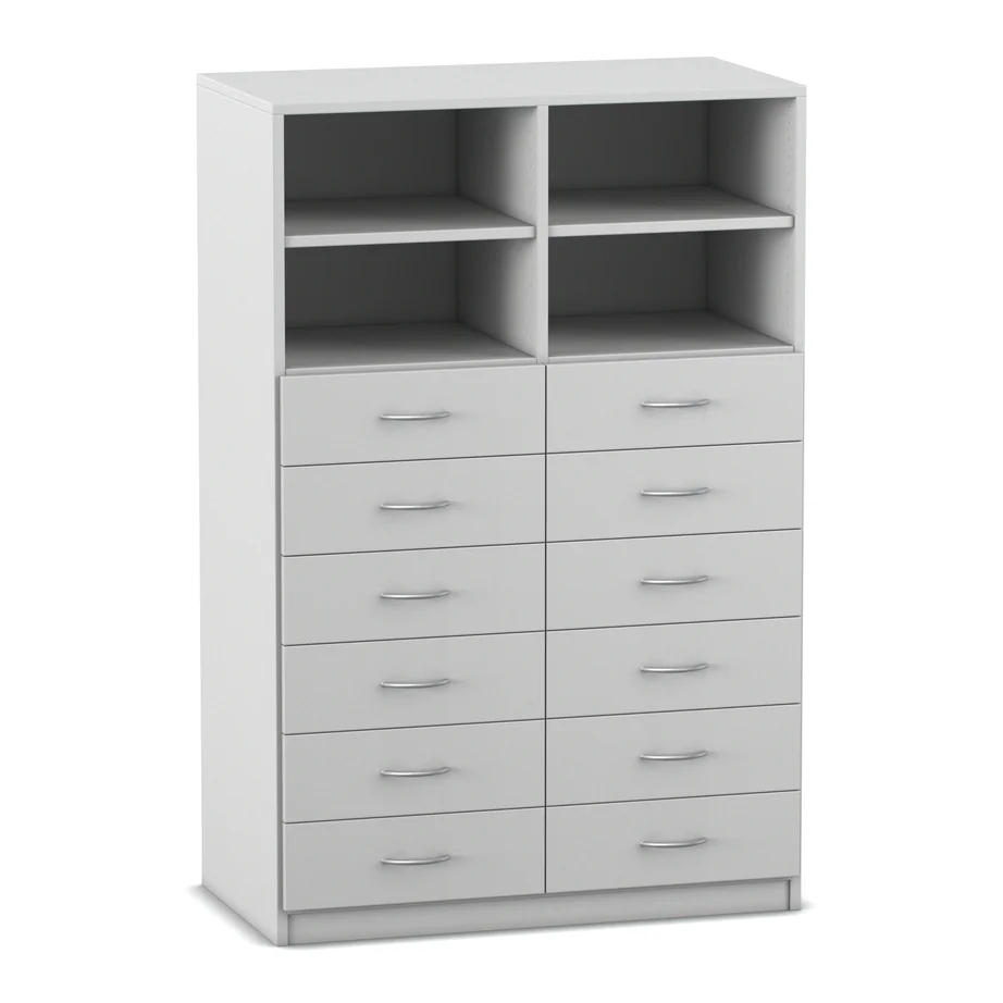 Kommode, Dielenschrank, Regal-Kombination, Schubladen, Grau