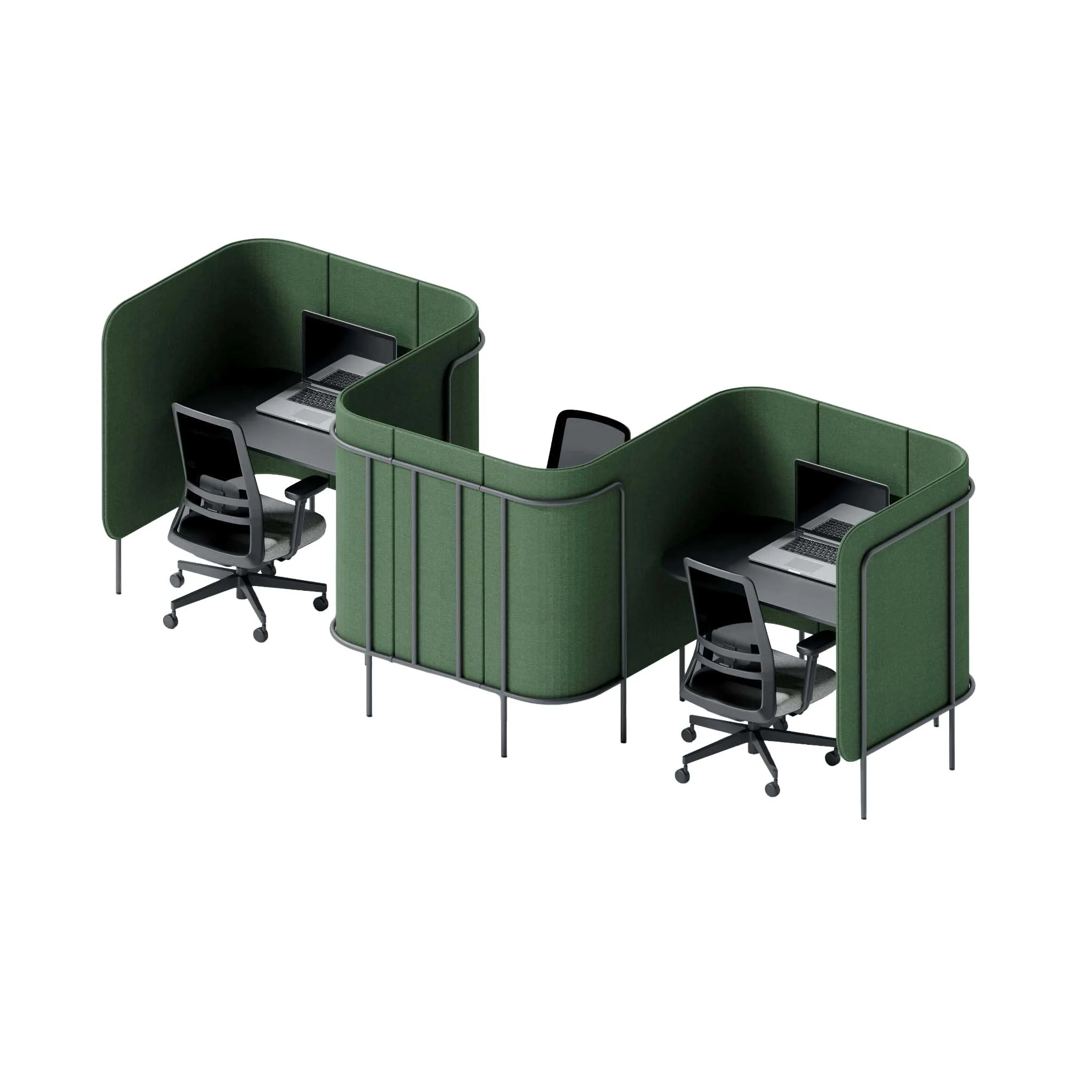 Arbeitskabine, Bürokabine, Gruppentisch, Grün, Laptop