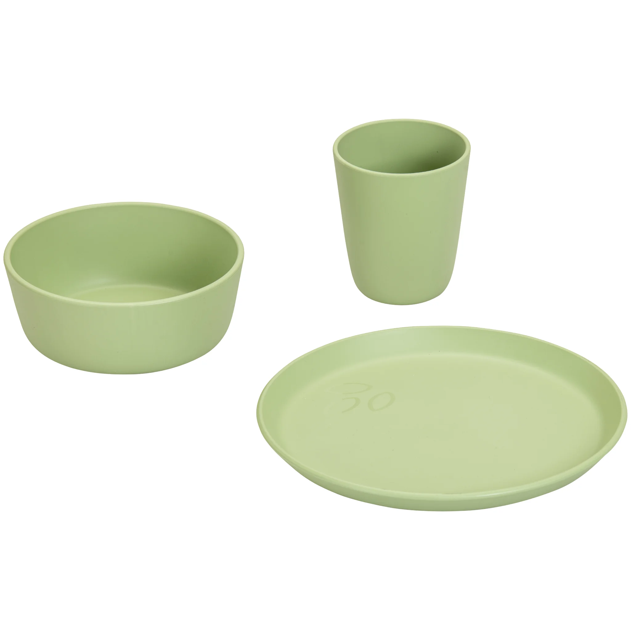 Mittagsschüssel, Becher, Teller, Pastellgrün, Set