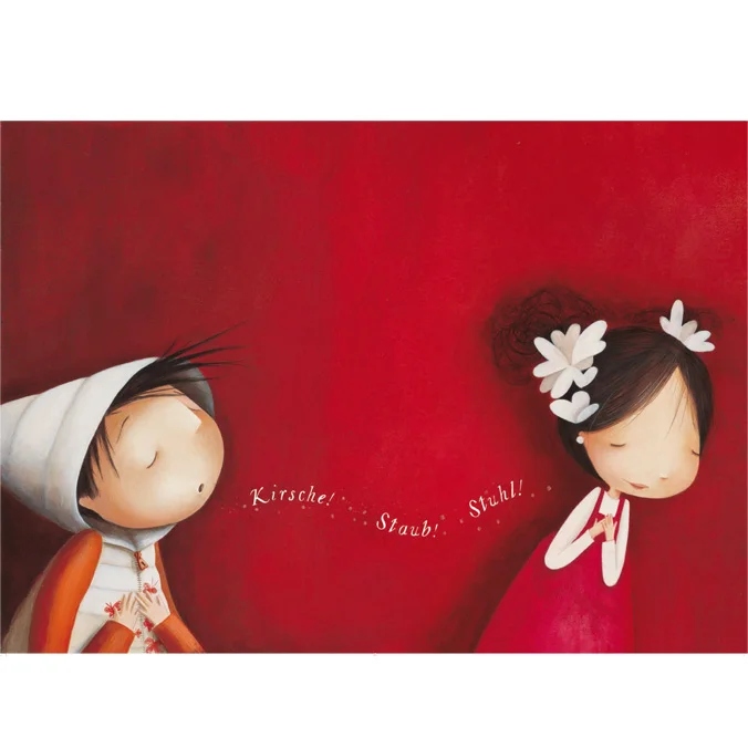 Kindermotiv, Illustration, Roter Hintergrund, Brautschmuck, Blumenhaar