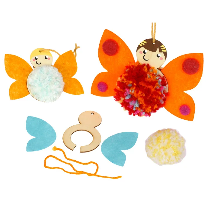 Körperanhänger, Marienkäfer-Schmetterling, Filzfedern, Pompon, Bastelset