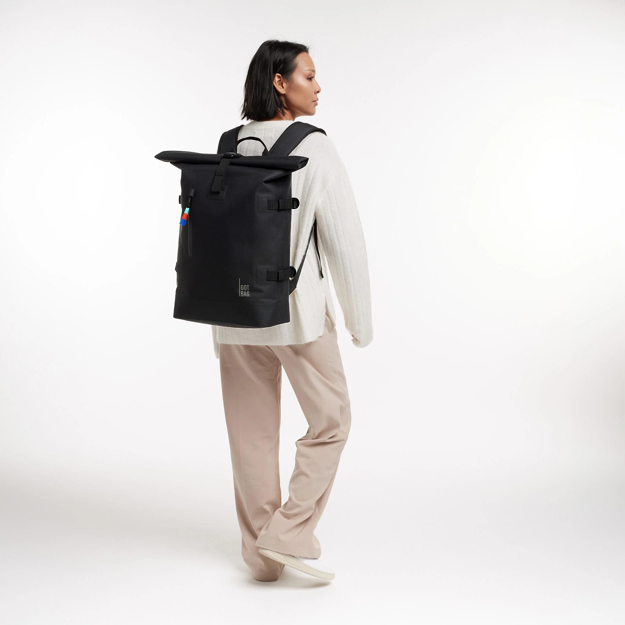 Rucksack, schwarzer Rucksack, Rolltop-Rucksack, rechteckige Tasche, Tragebeutel