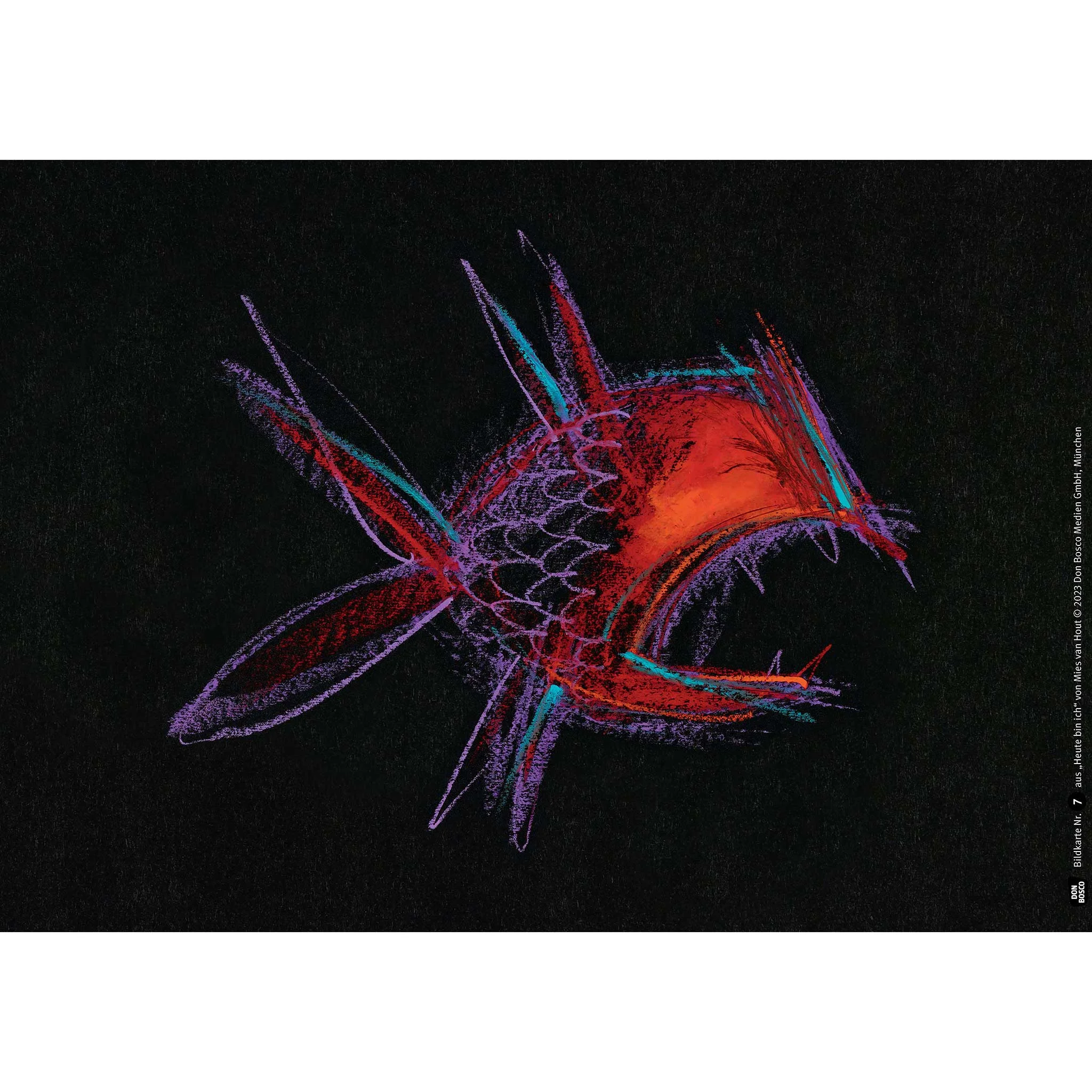 fisch, kunstfisch, zeichnung, neonfarben, schwarzhintergrund
