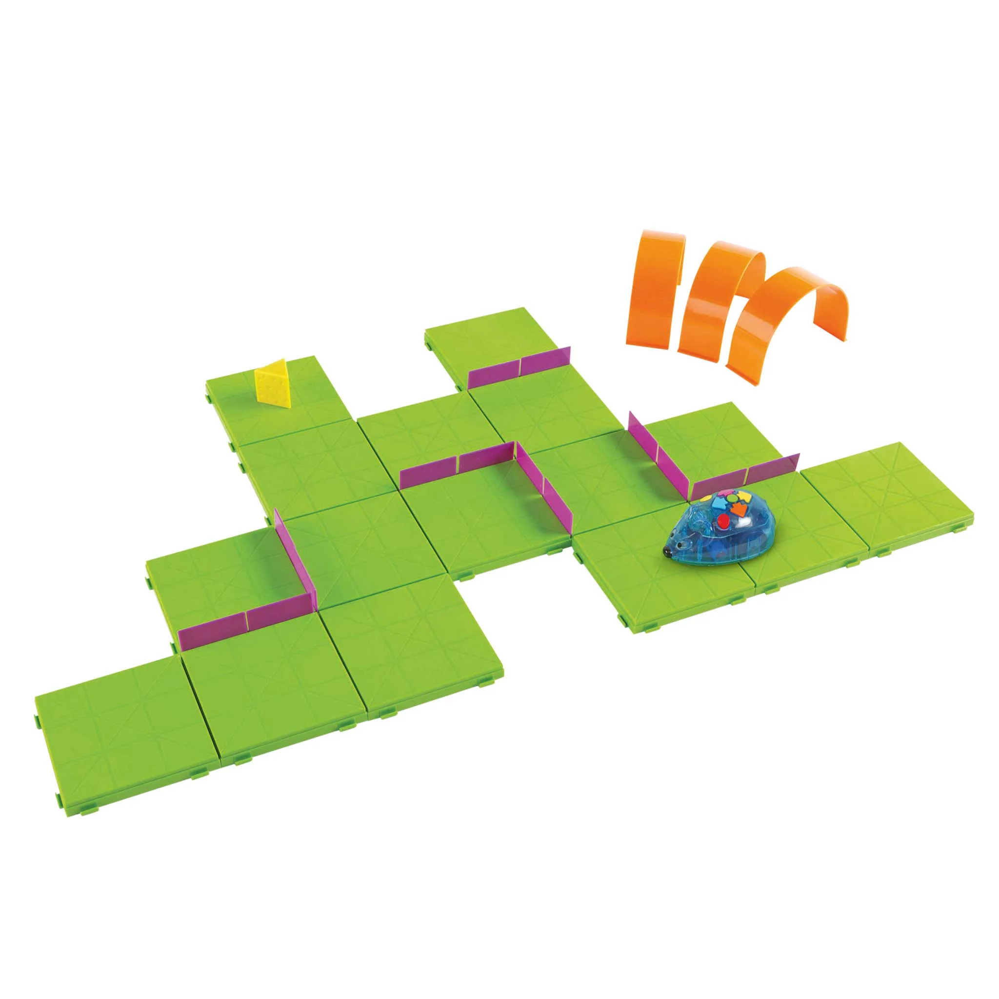 Plattenbausystem, grüne Fliesen, Modulares Spielsystem, orange Rampen, Klemmbausteine