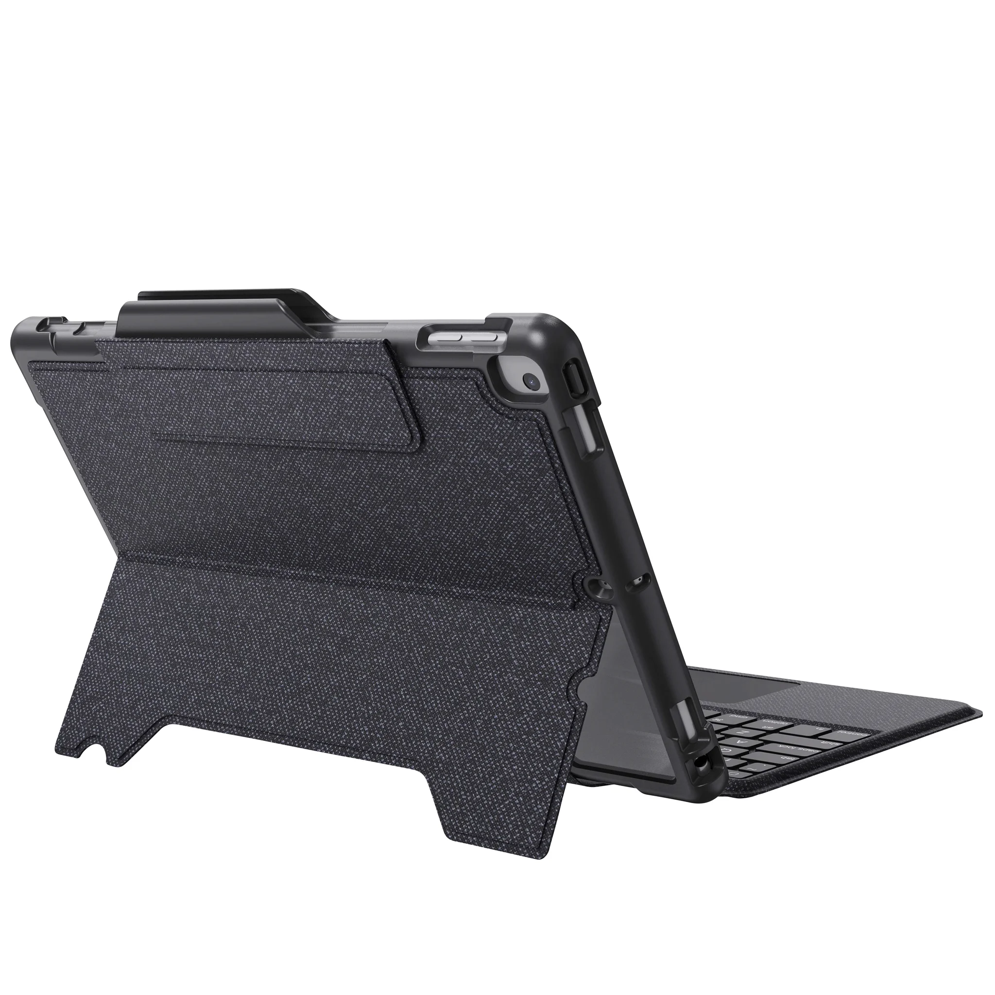 Tablet-Hülle, Stativ, Tastatur, dunkelgrau, Stoffstruktur