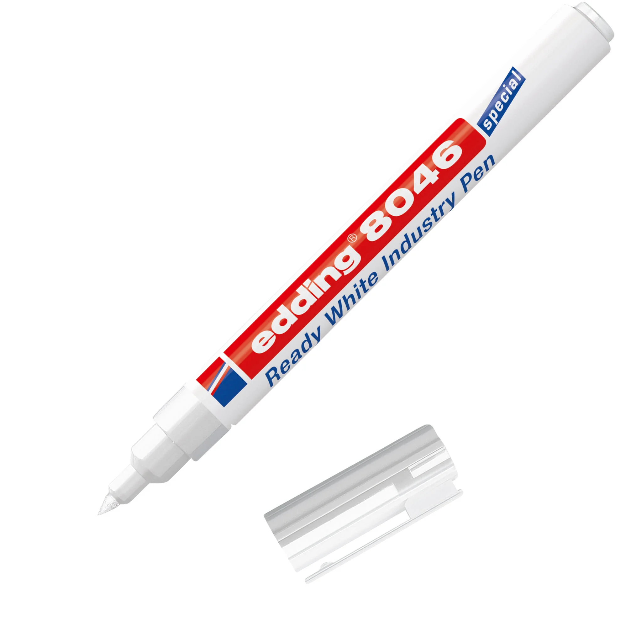 Industriemarker, weißer Stift, deckende Tinte, Rundspitze, Schutzkappe