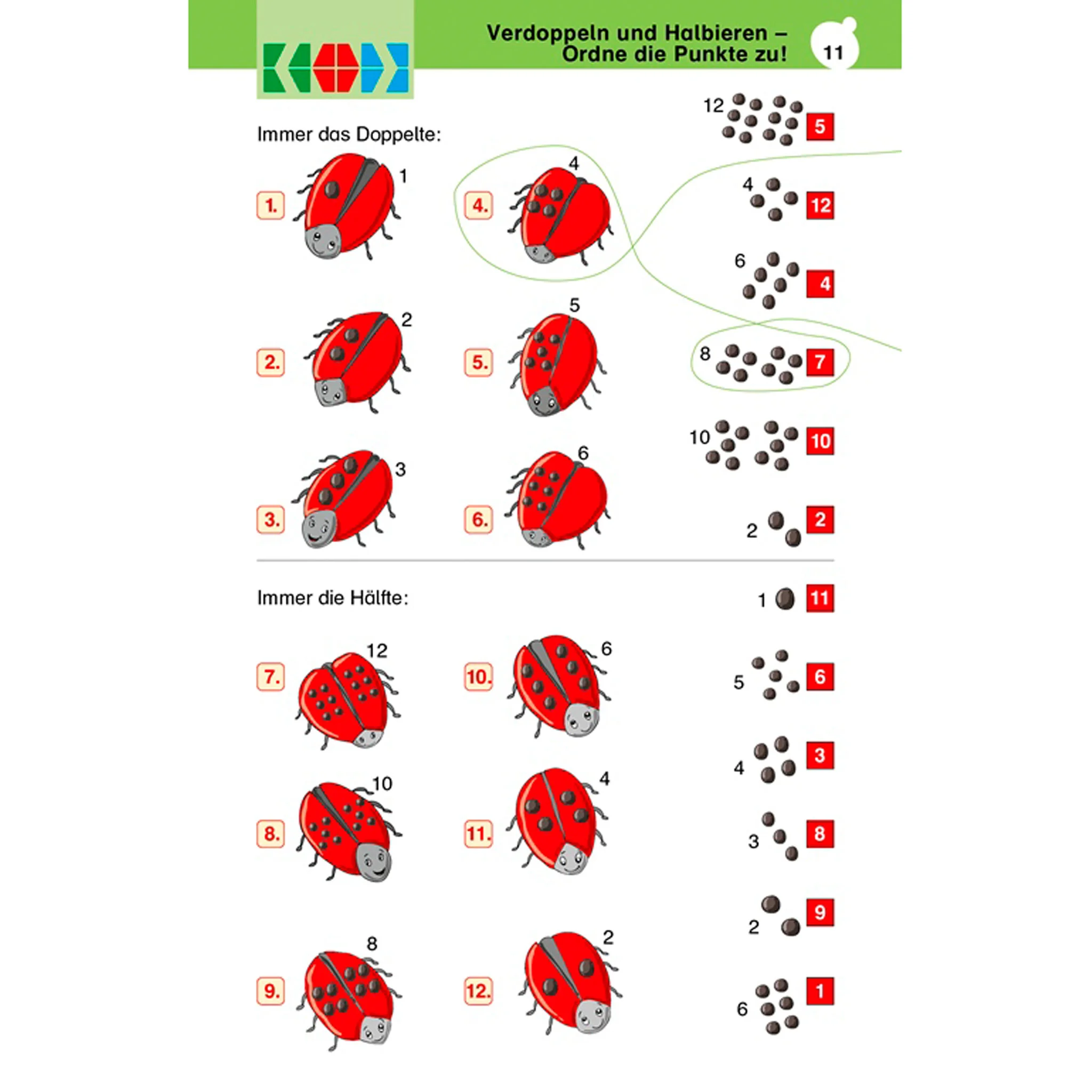 marienkäfer, puzzle, zählen, punkte, kreise