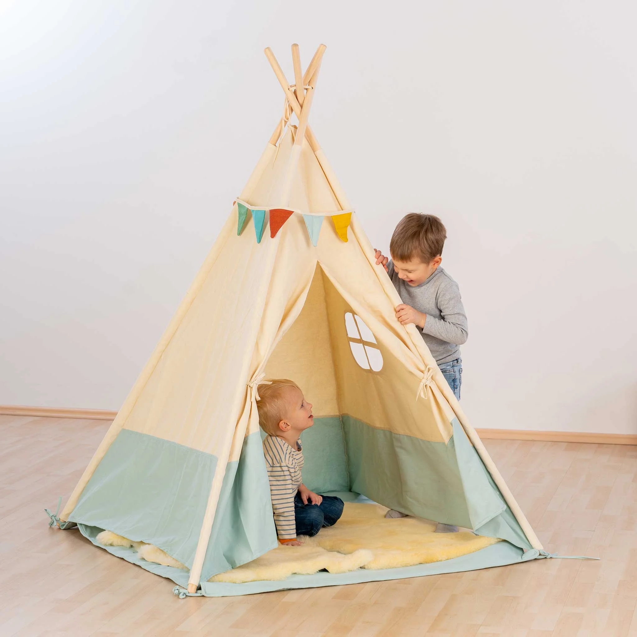 Kinderzelt, Tipi, Spielzelt, Gemusterte Banner, Pastellfarben