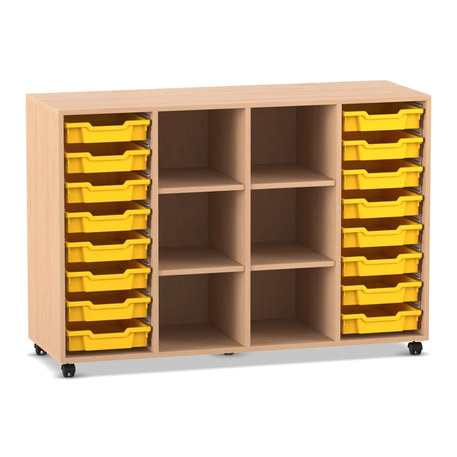 Klassenzimmerregal, 99,1 x 143,9 x 48, mit 16 Gratnells-Boxen und 4 Böden, Buche hell