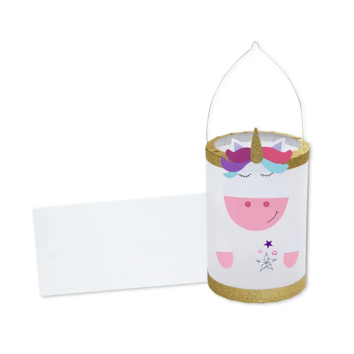 Einhorn Laterne, Papiertüte Laterne, rosa weiße Laterne, glitzer Goldrand, hängende Laterne