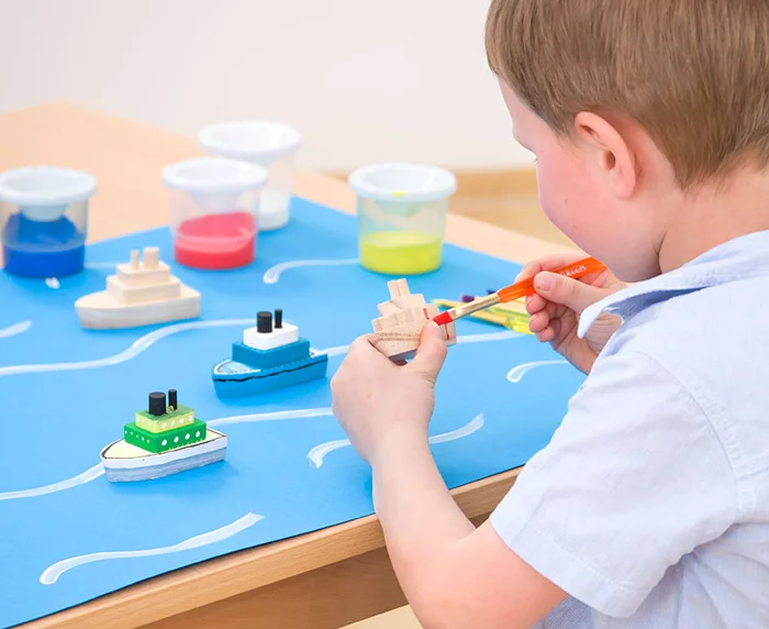 Holzboot, Spielboot, Malerarbeiten, Bastelset, Kinderkunst