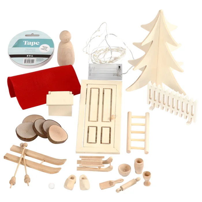 Holzspielzeug, Miniaturhaus, Holzfiguren, Naturholz, Weihnachtsdeko
