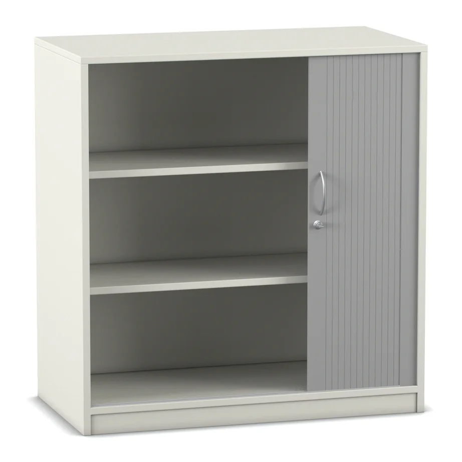 Schrank, Regal, Schiebetür, Grau, Metallgriff