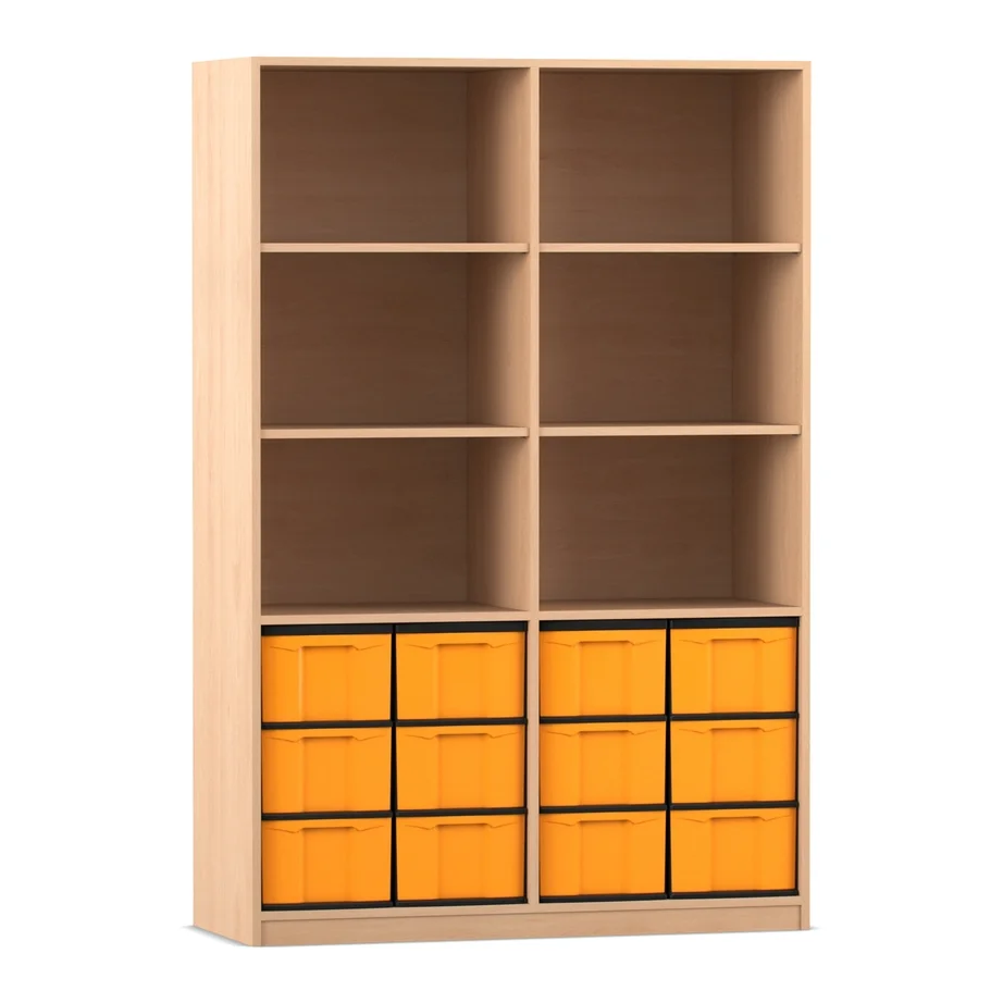 Klassenregal mit 12 hohen Boxen, Buche hell