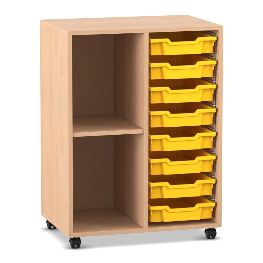 Klassenzimmerregal, 99,1 x 73,1 x 48, mit 8 Gratnells-Boxen und 1 Boden, Buche hell