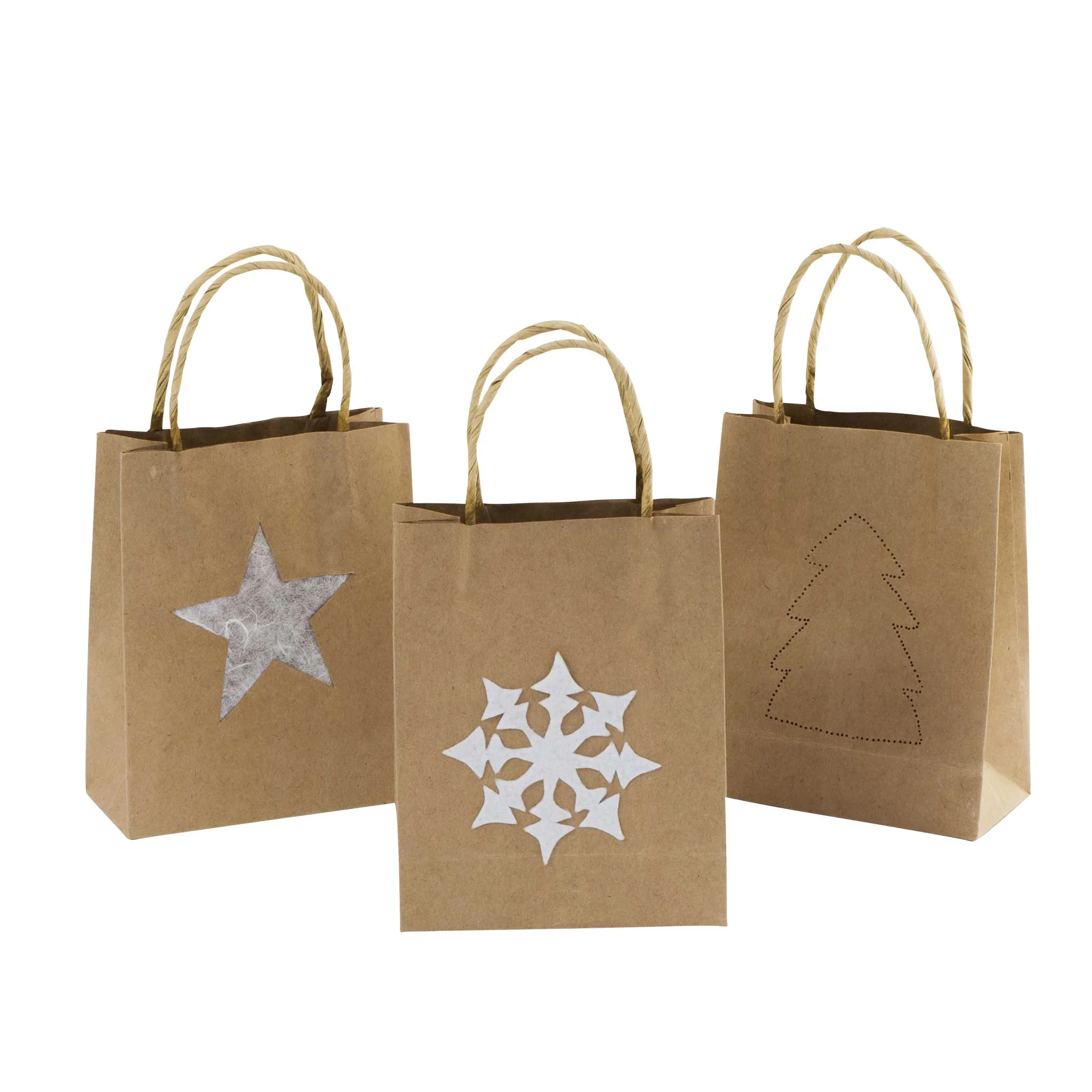 Geschenketasche, Papiertasche, Geschenkverpackung, Stern-Aufdruck, Tannenbaum-Silhouette