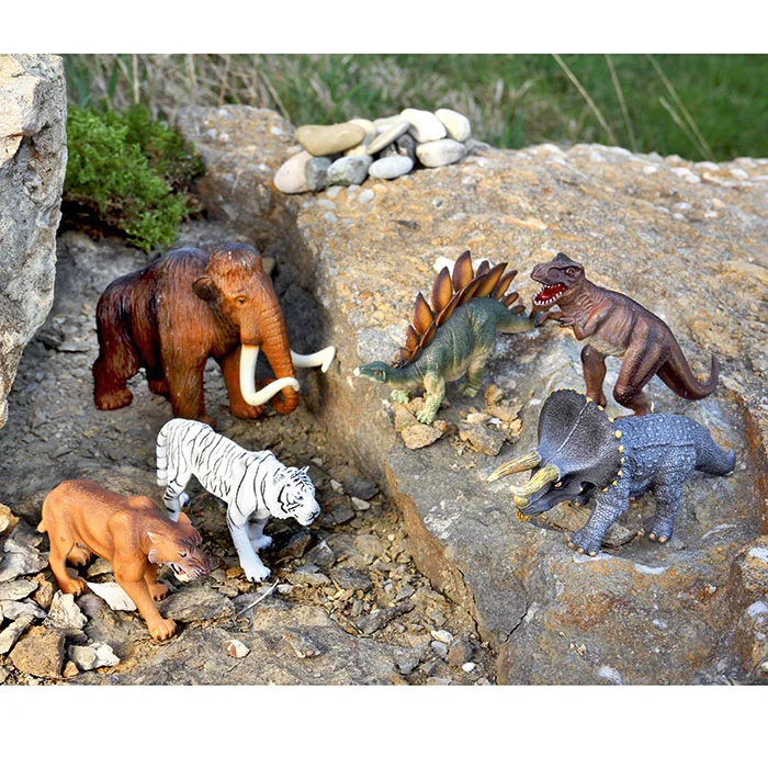 Dinosaurierfiguren, Spielzeugfiguren, Miniaturen, Steinige Szenerie, Tiermodelle