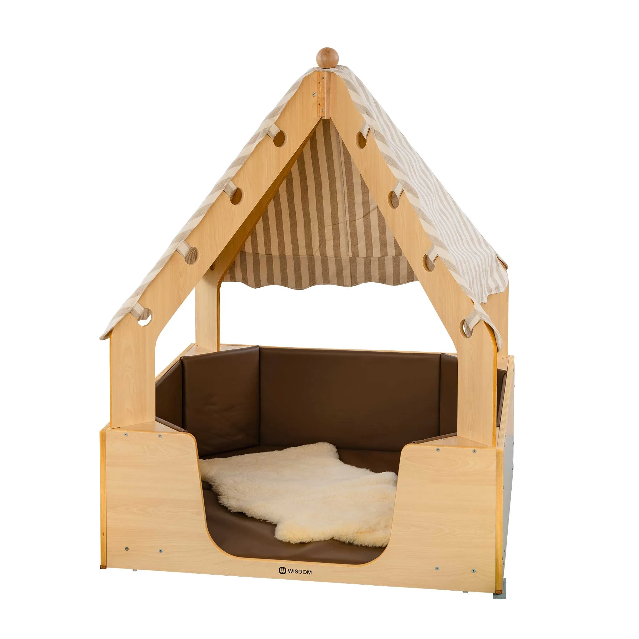 Kinderhütte, Zeltbett, Holzrahmen, Stoffdach, Kissen-Bettbereich