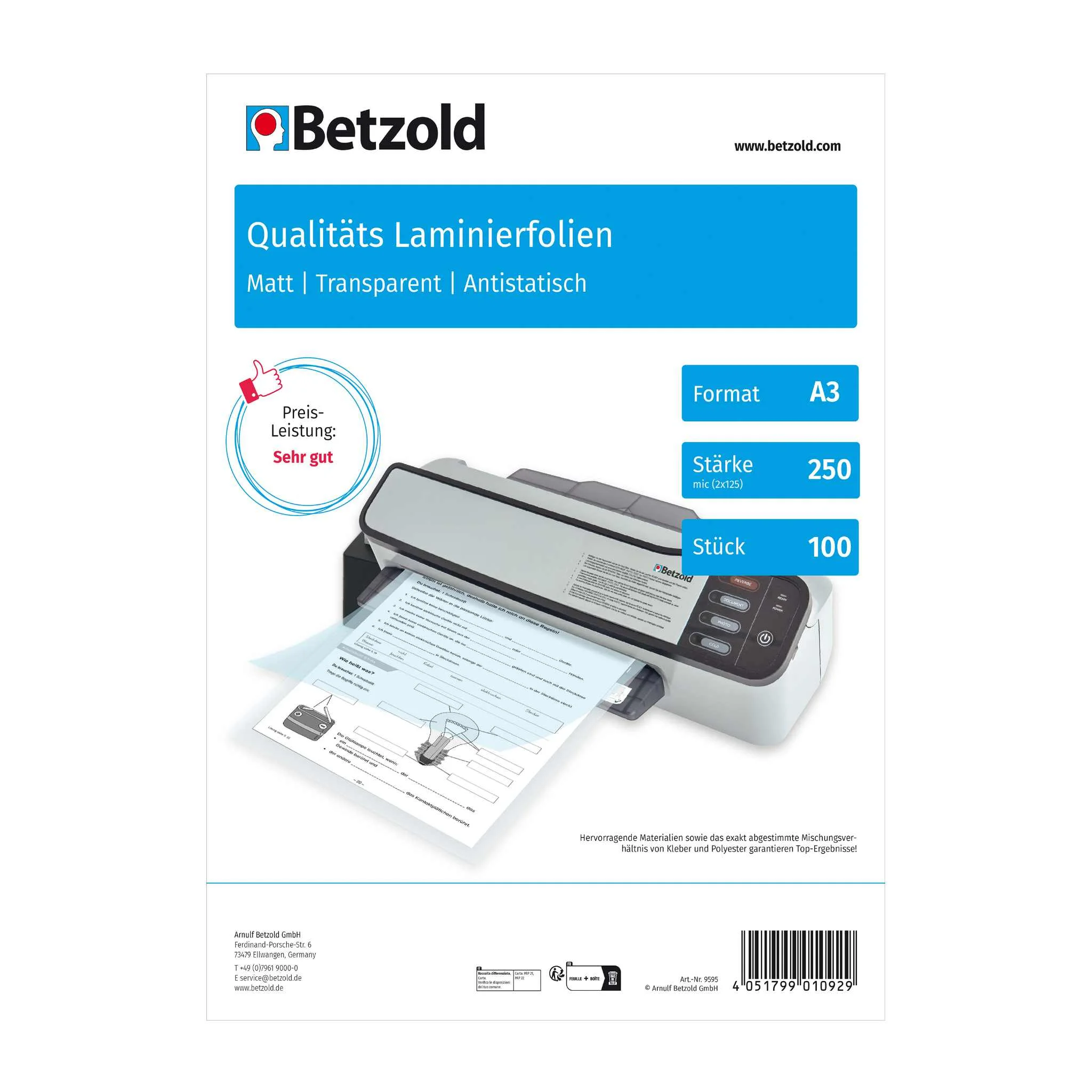 Laminiertipps, Folien-Scanner, A3, 250g/m2, 100Stück