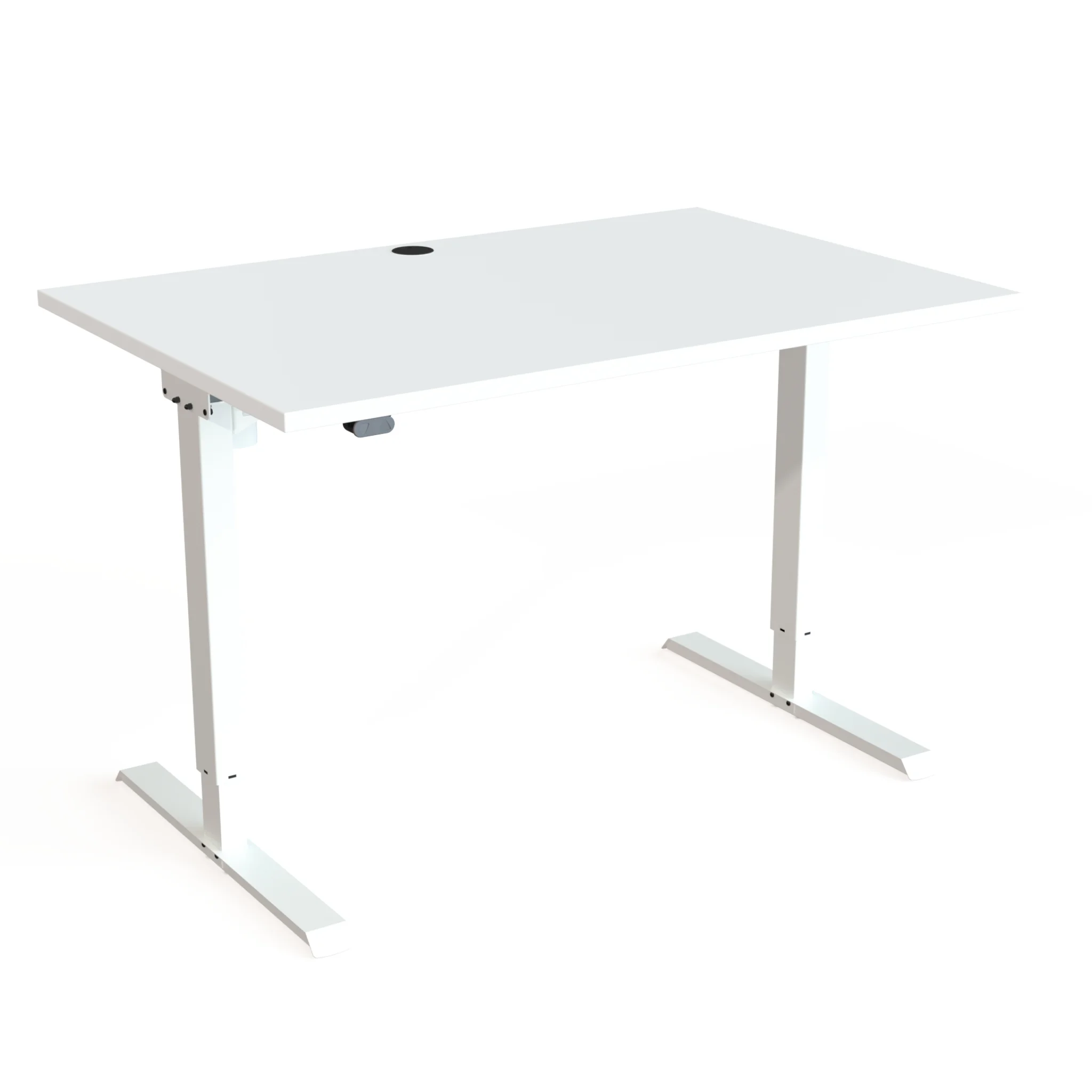 schreibtisch, metallic, weiß, Etagenbeine, Kabelmanagement