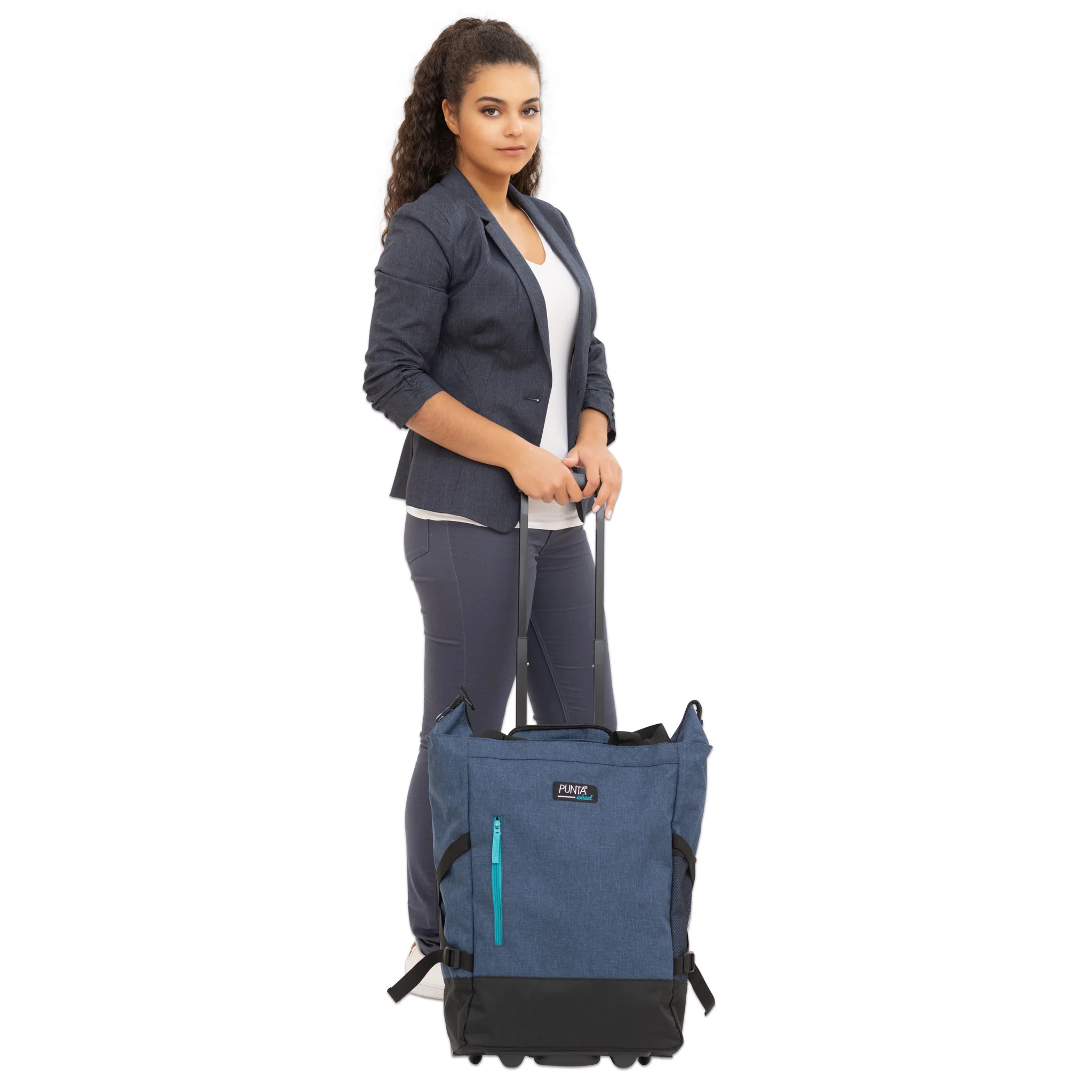 Rucksack, Tragbarer Koffer, Rollreisetasche, Denim Blau, Laptopfach