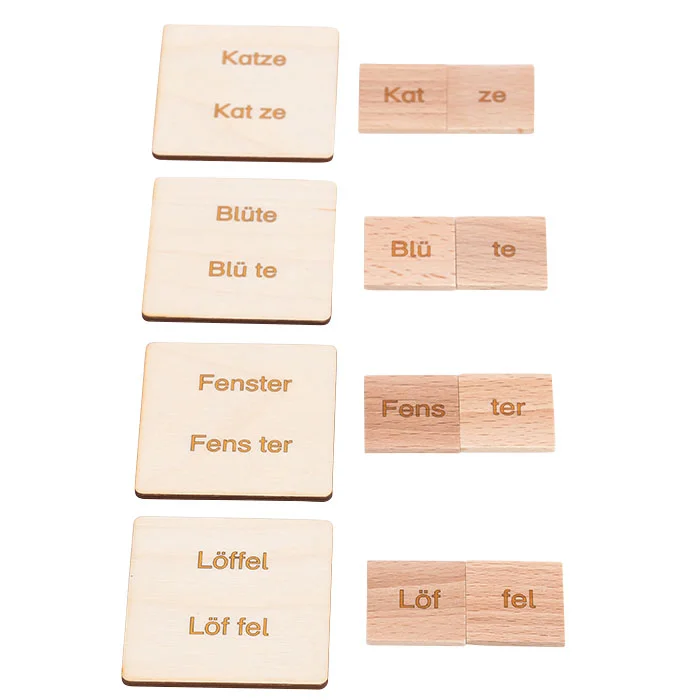 Holzblöcke, Lernspiel, Tier- und Bildungswortkarten, Wortkarten, Holzspielzeug