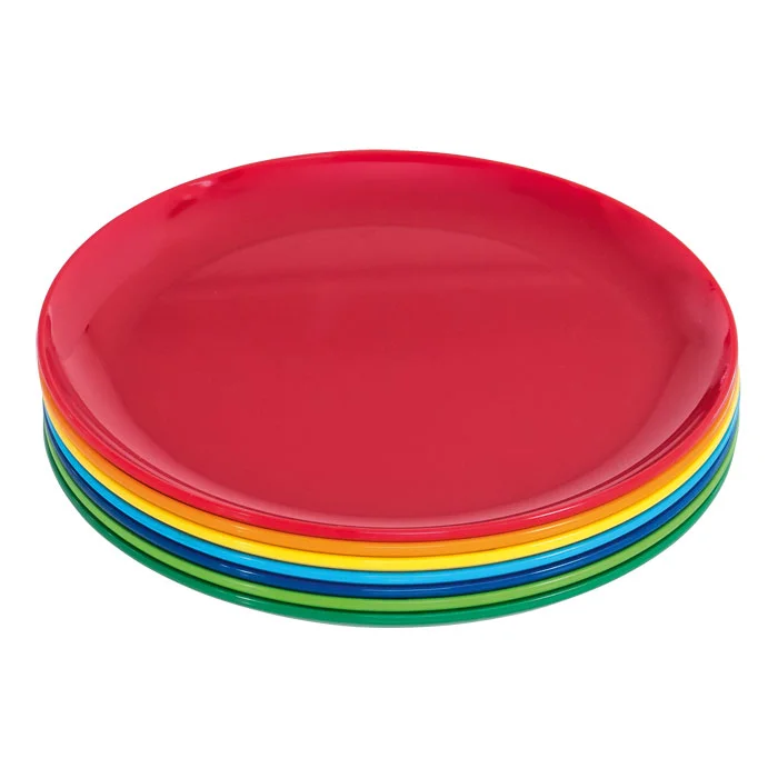 Teller, Bunte Teller, Gestapelte Teller, Plastic Teller, Roter Teller