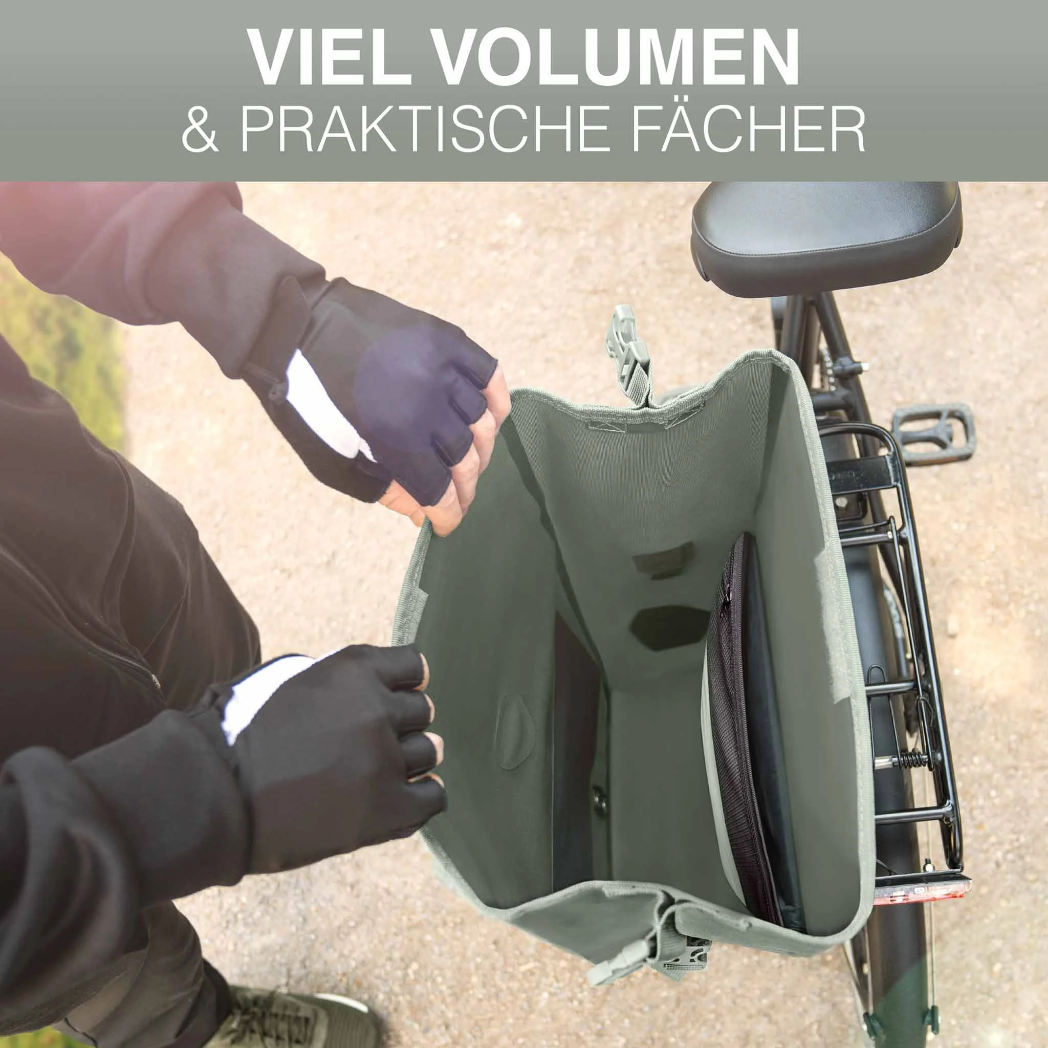 Fahrradkorb, Radtasche, Großer Innenraum, Grün, Tragesystem