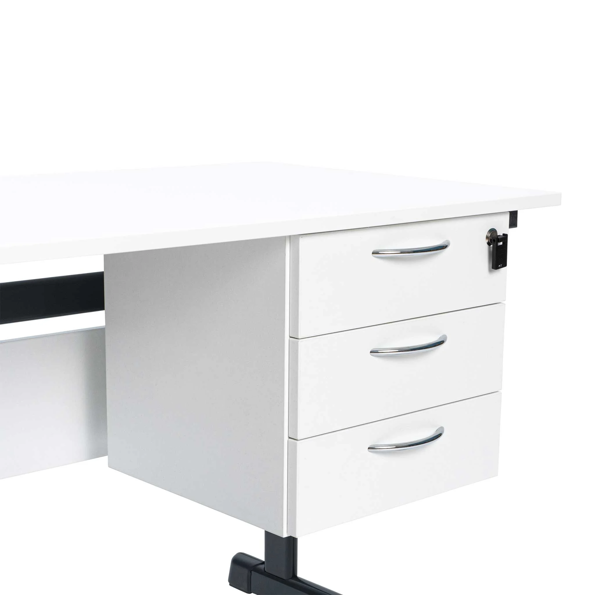 Schreibtisch, Schubladen, Weiß, Metallbeine, Rollschubladen