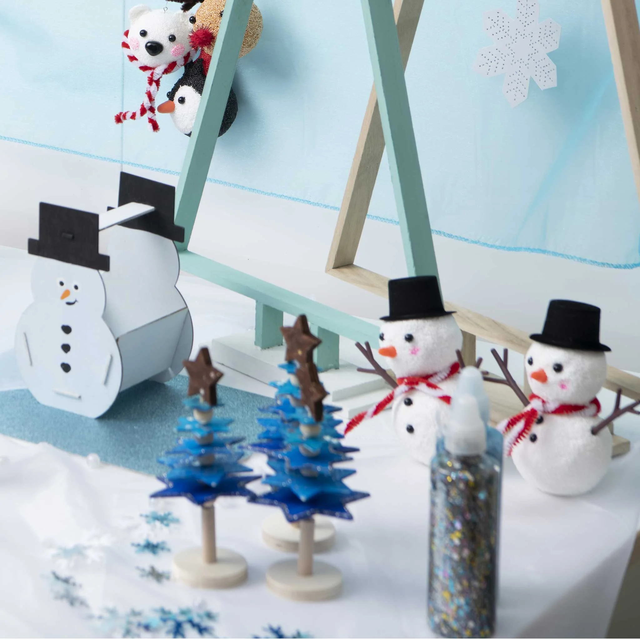 Weihnachtsdeko, Schneemann, Glitzer, Miniatur, Kunststoff