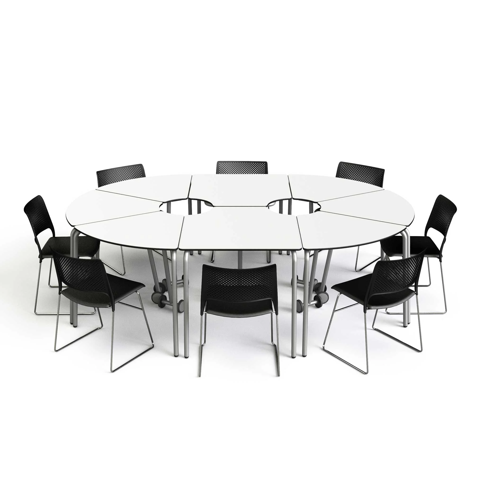 runder-tisch, modular, konferenztisch, weiß, schwarze-stühle