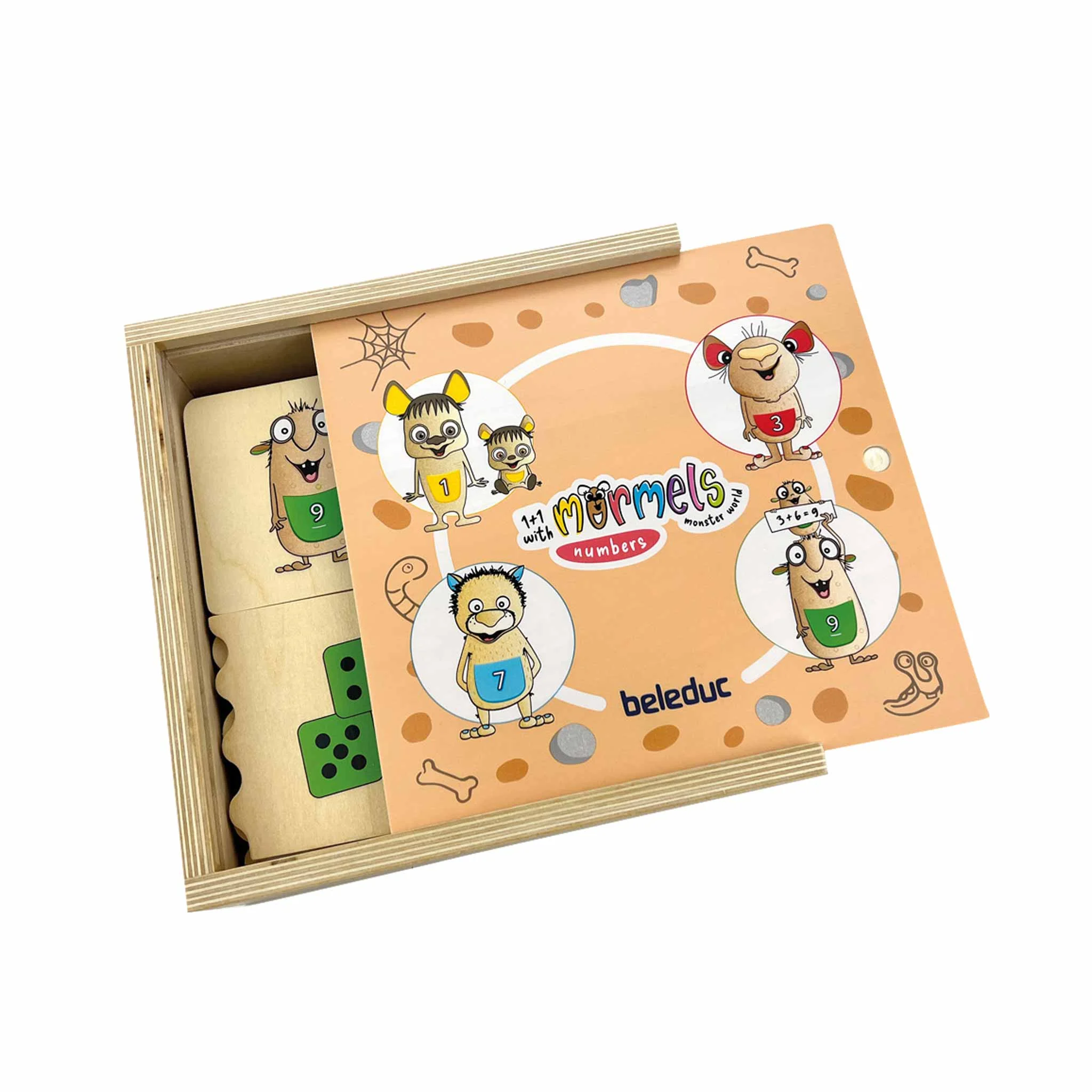 Holzspielzeug, Lernspiel, Dominospiel, Monster, Zahlenspiel