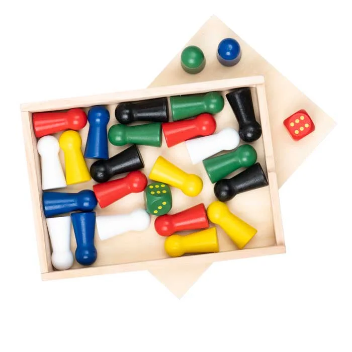 Schachspiel, Spielmarken, Holzbox, Würfel, Würfelspiel