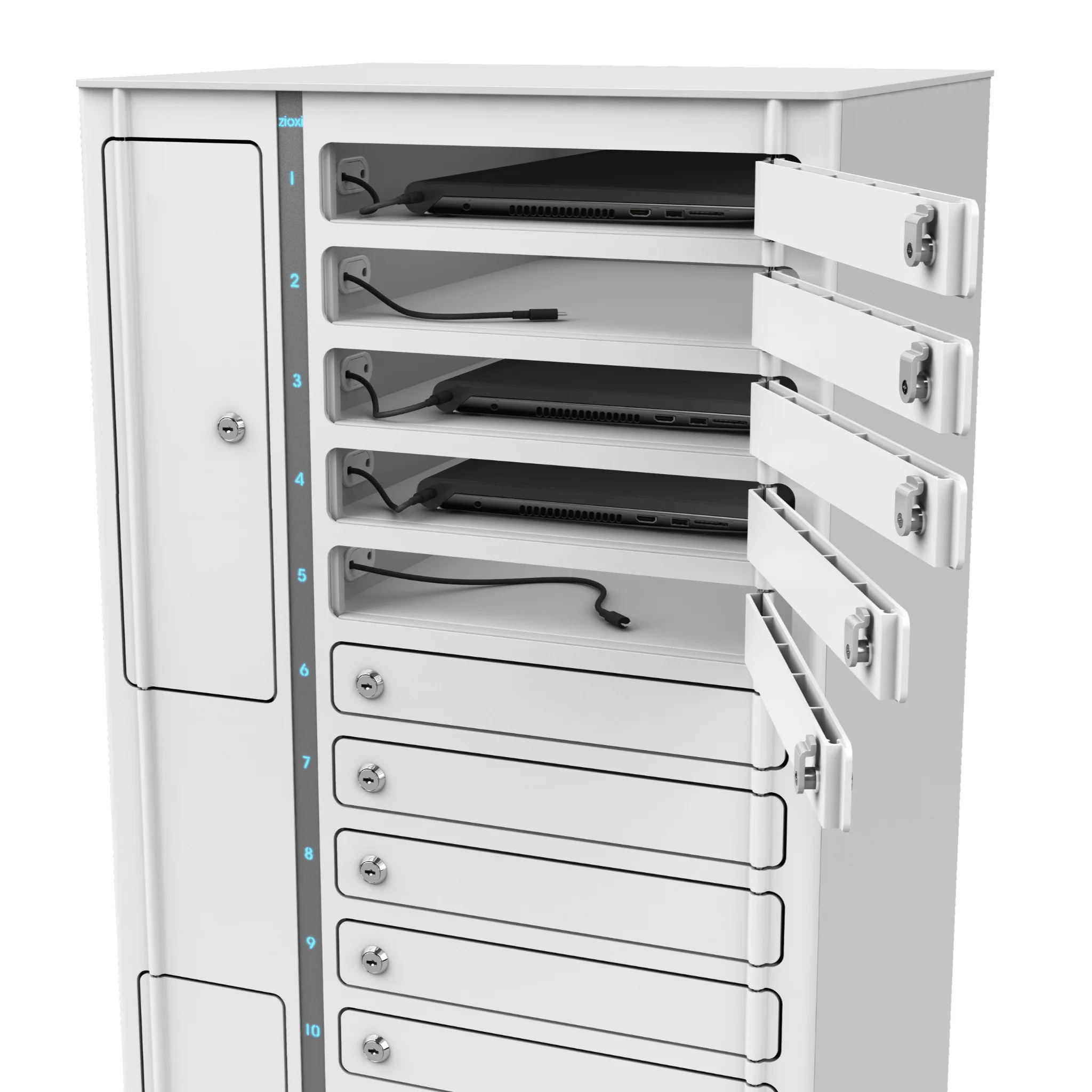Schubladen-Safes, Laptop-Tower, Schranksafe, Medienaufbewahrung, Kabelmanagement