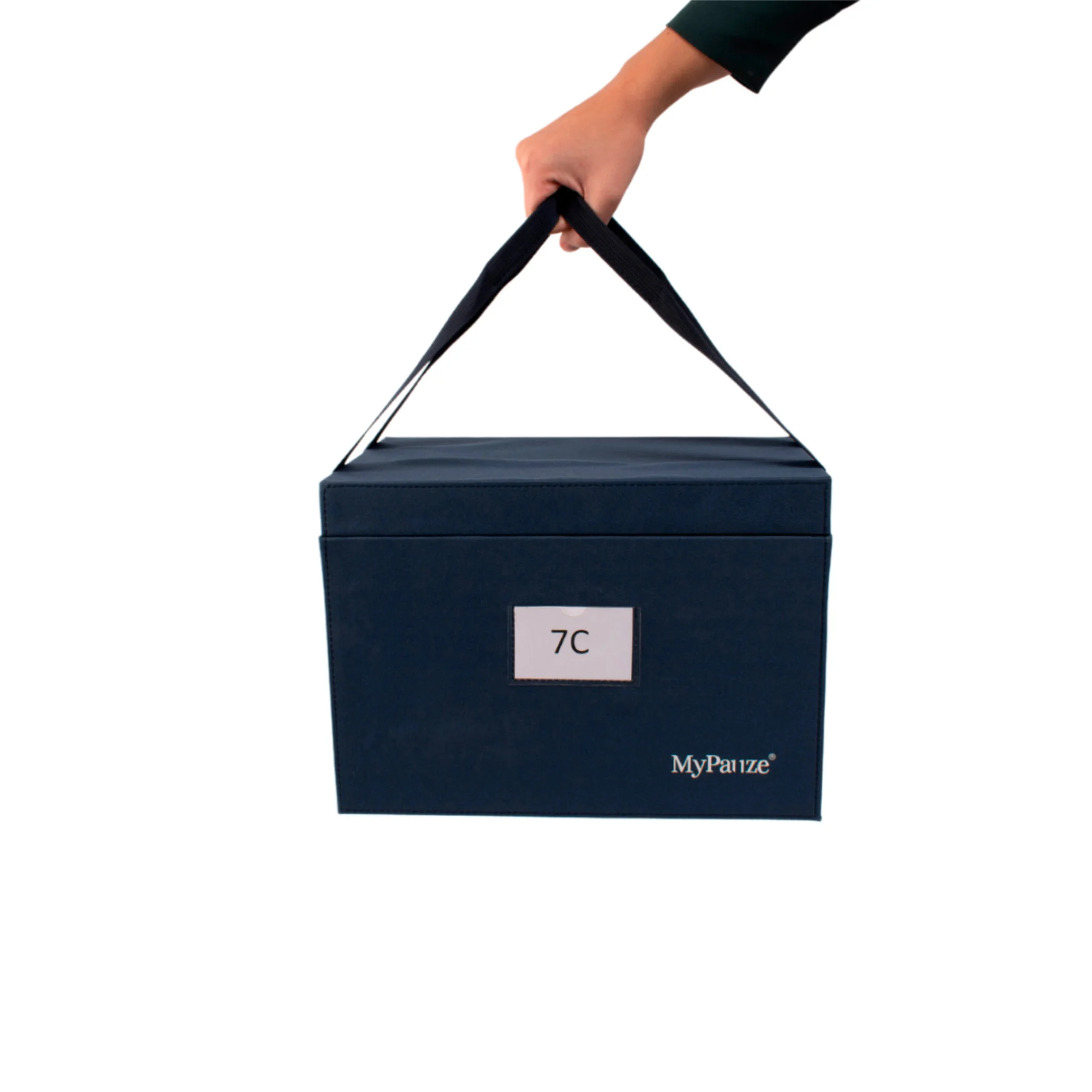 Aufbewahrungsbox, Tragegriffe, dunkelblau, rechteckig, Etikettenfenster