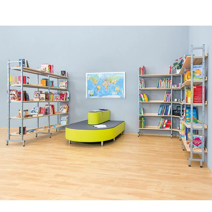Buchregal, Lernbereich, Bibliothek, Grau/Laubgrün, Wartebereich