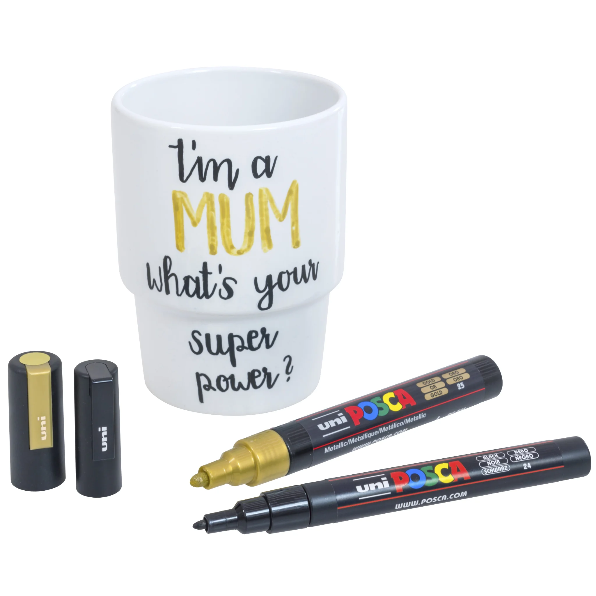 Tasse, Marker-Set, Stiftset, White mug, Schwarzer Marker
