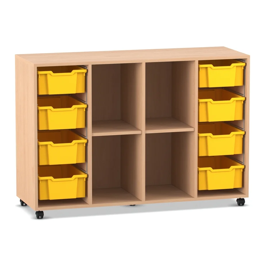 Klassenzimmerregal, 99,1 x 143,9 x 48, mit 8 Gratnells-Boxen und 2 Böden, Buche hell
