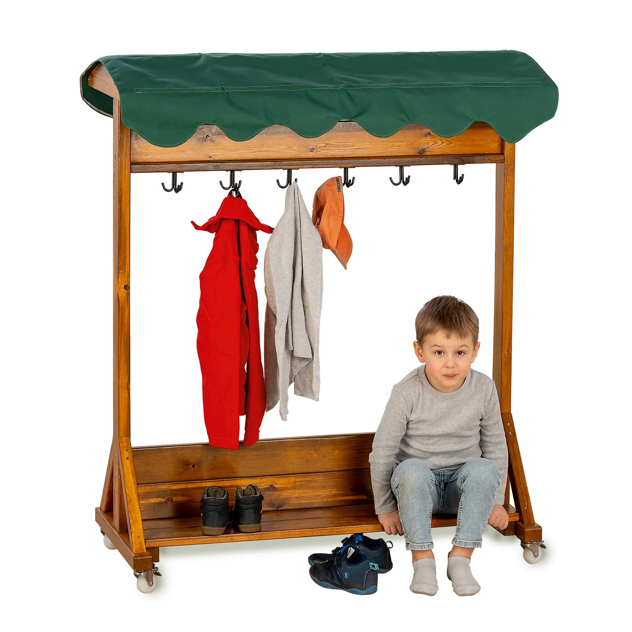 Kleiderständer, Garderobe, Holzrahmen, Hochklappe, Kleidungshaken