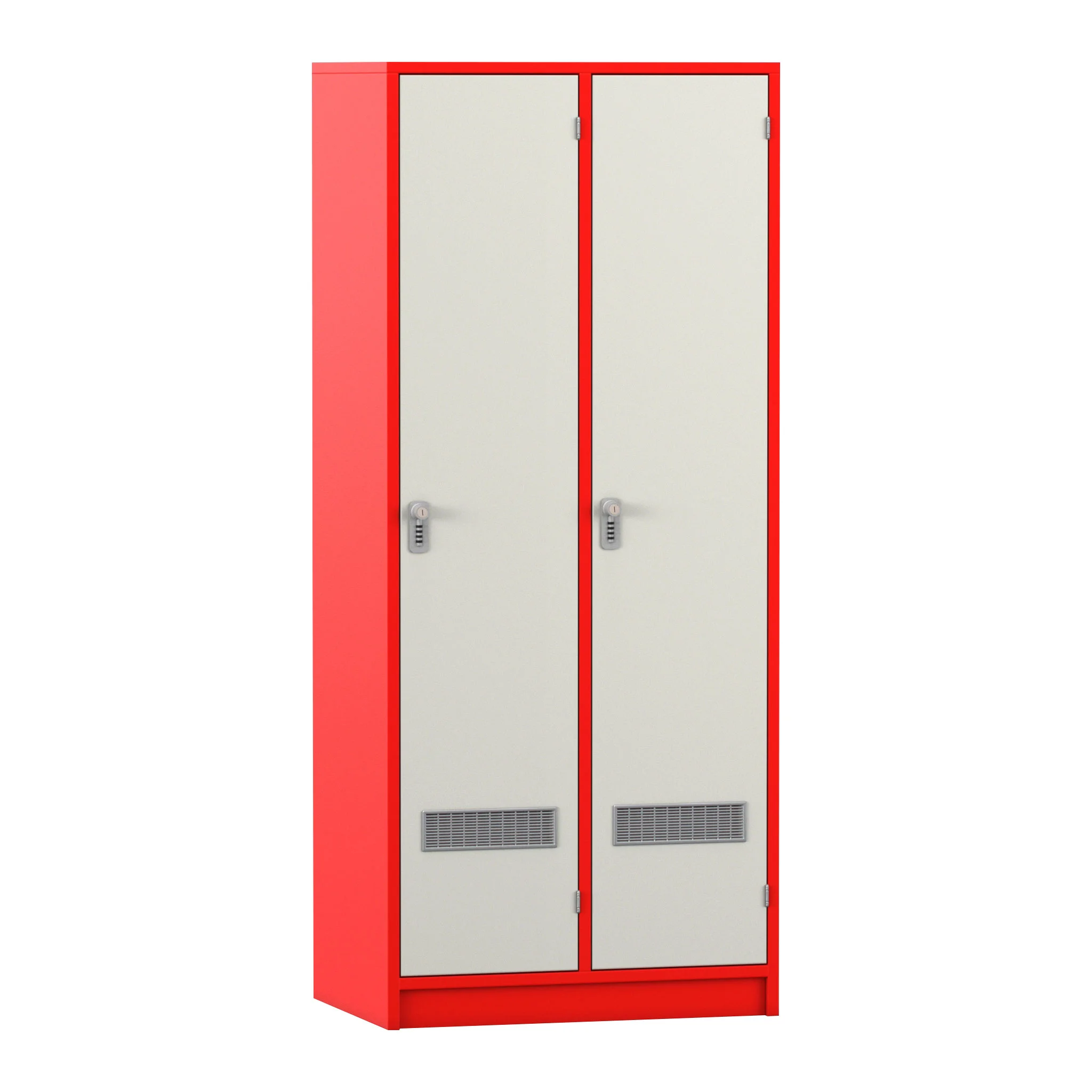 Schrank, Doppel-Schrank, Metall, Grau, Lüftungsbleche