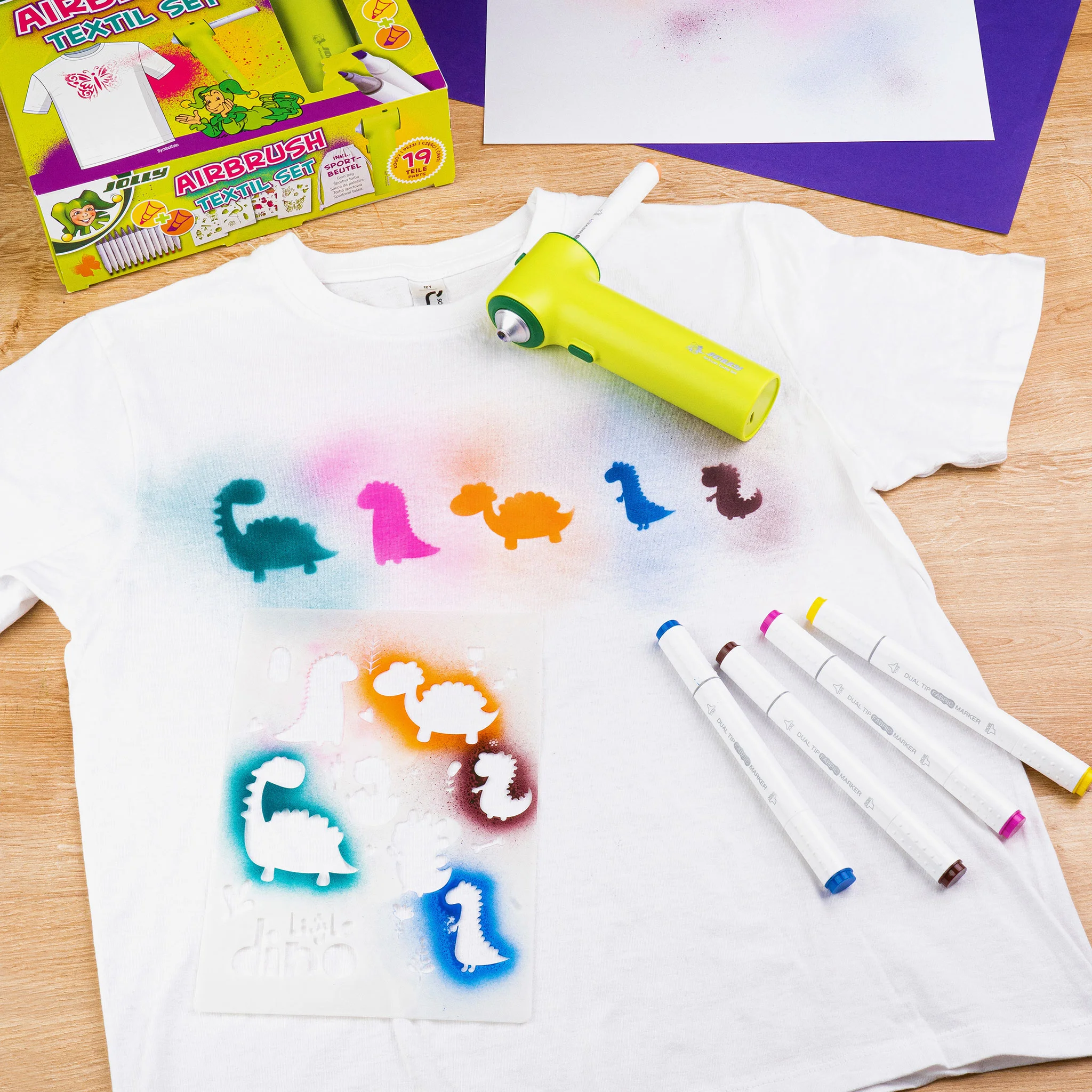 TShirt, Dinosaur stencil, Spray paint, Color set, Stencils kit