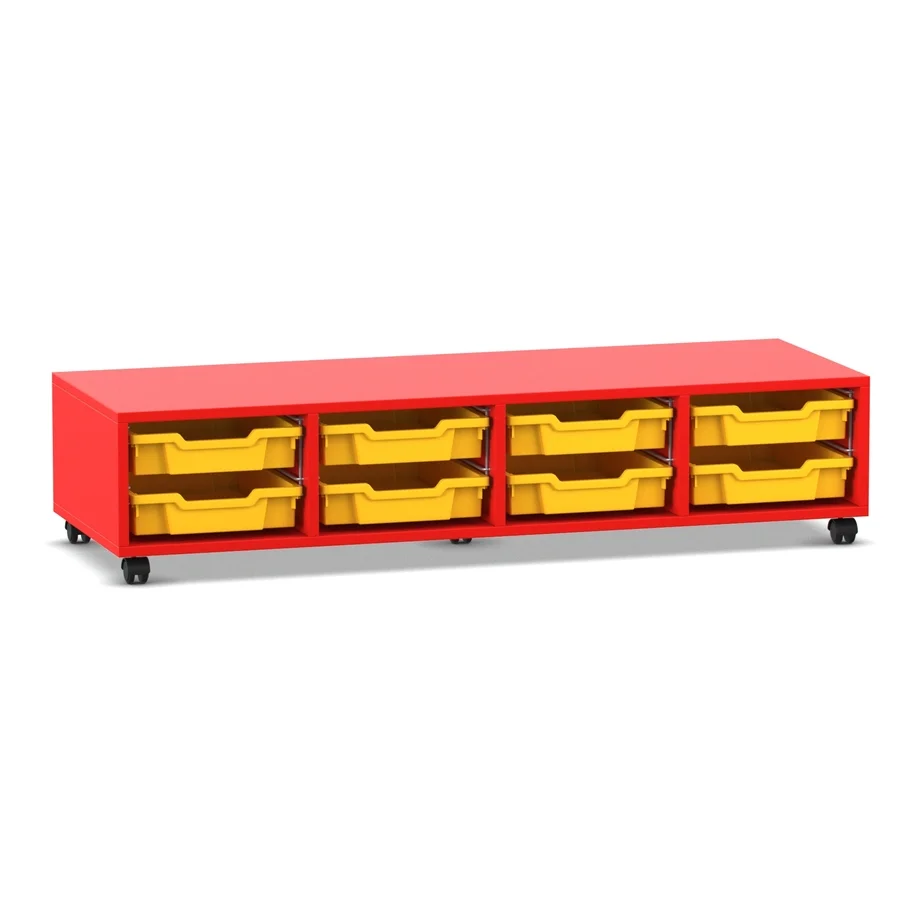 Werkstattaufbewahrung, Schrank, rot, gelbe Behälter, rollbar