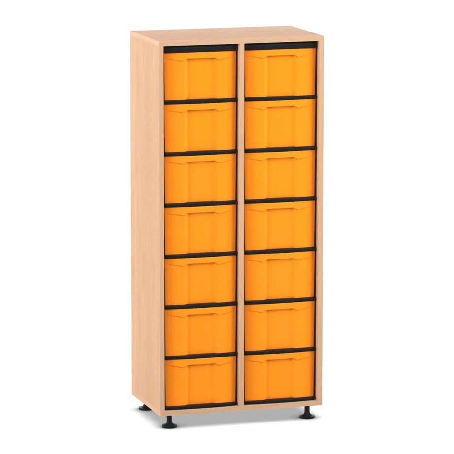 Halbhohes Regal, 151,8 x 66,5 x 40,8, mit 14 Boxen, Buche hell