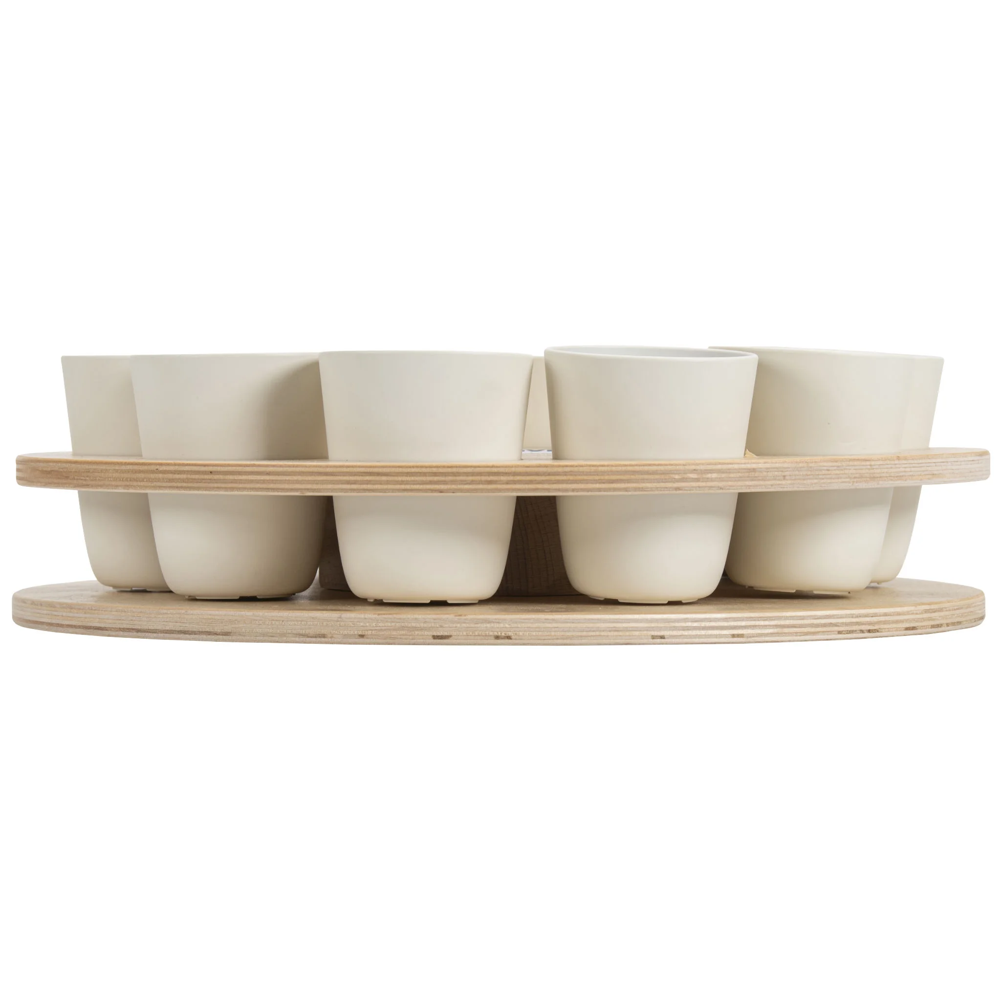 Teller-Set, Kaffeetassen, Holzständer, cremefarben, Becher-Set