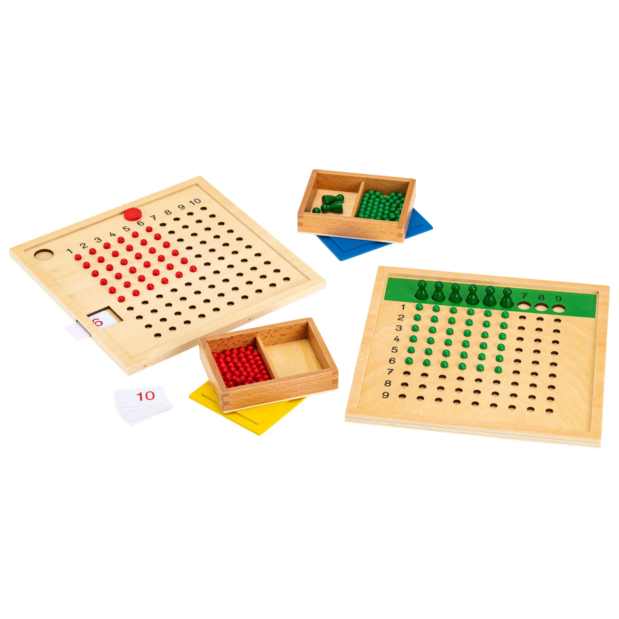 Mathematikspiel, Rechenbrett aus Holz, Zählperlen, Zahlenkarten, Rot und Grün