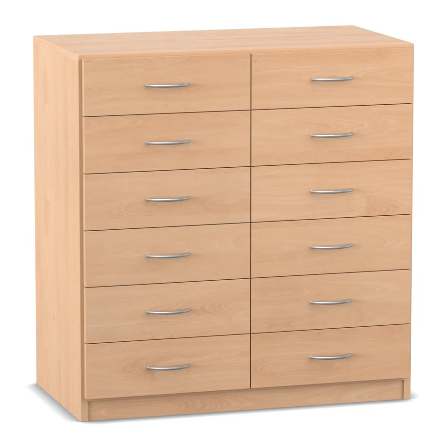 12er Schubladenschrank mit Sockel, 99,1 x 94,4 cm, Buche hell