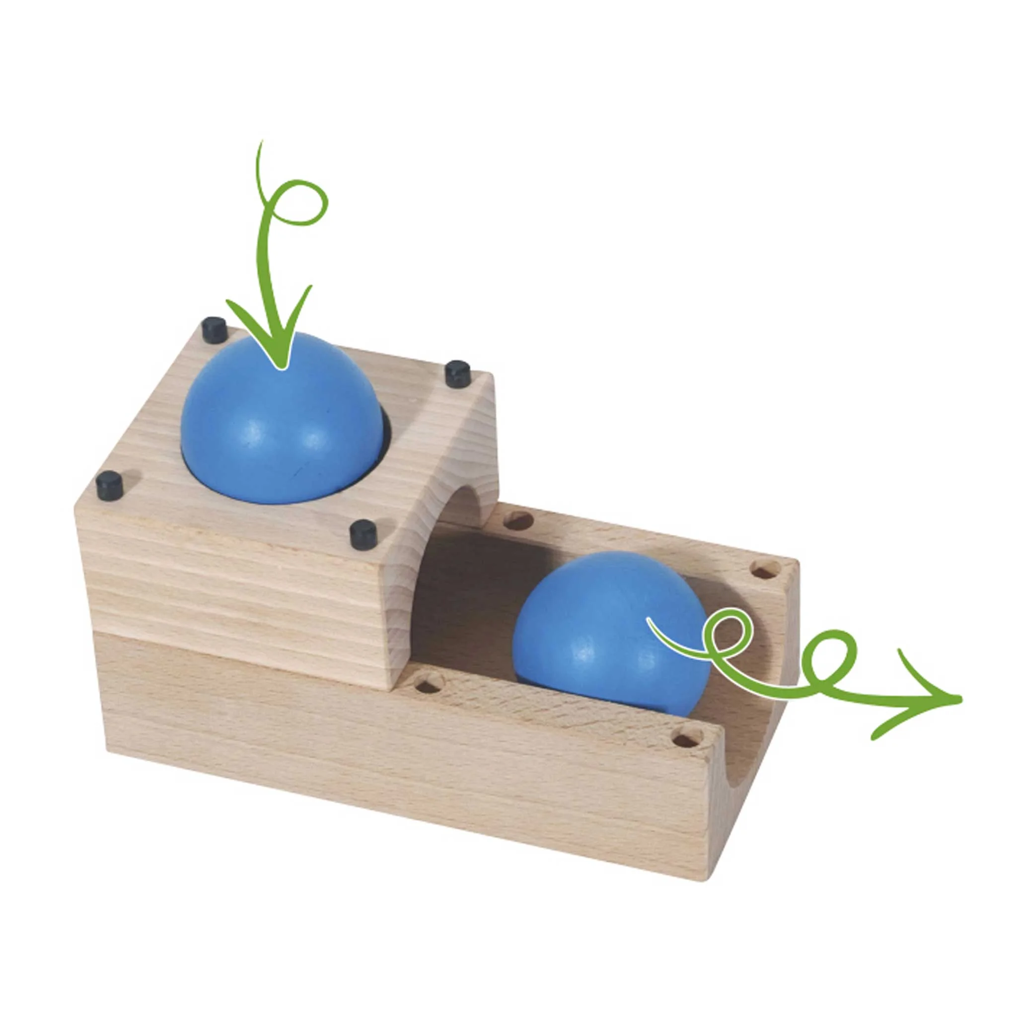 Holzspielzeug, Ballbahn, Holz-Block, Blauer Ball, Konstruktionsspielzeug