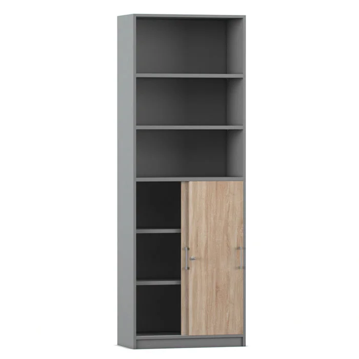 Regal, Schrank, Bücherregal, Grau, Holztür