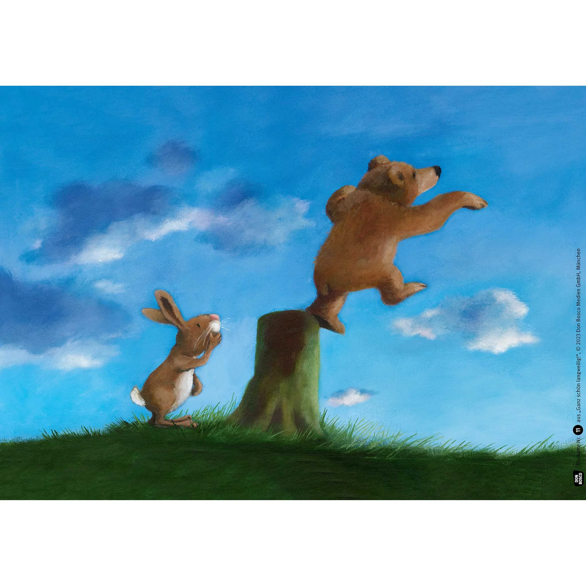 Hase, Kaninchen, Springender Hase, Baumstumpf, Landschaft